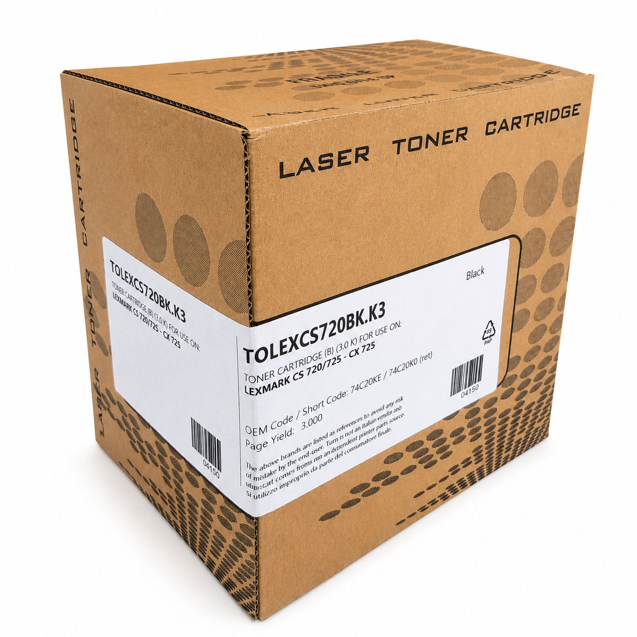 LEXMARK 74C20K0 REMANUFACTURED TONER BLACK 3K FOR USE IN LEXMARK CS720/CS725/CX725