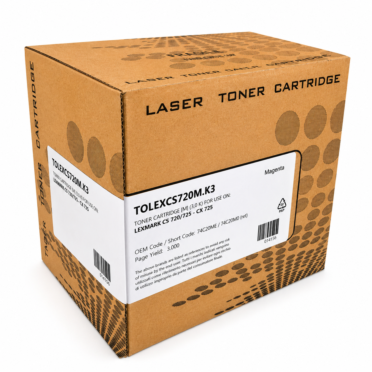 LEXMARK 74C20M0 REMANUFACTURED TONER MAGENTA 3K FOR USE IN LEXMARK CS720/CS725/CX725